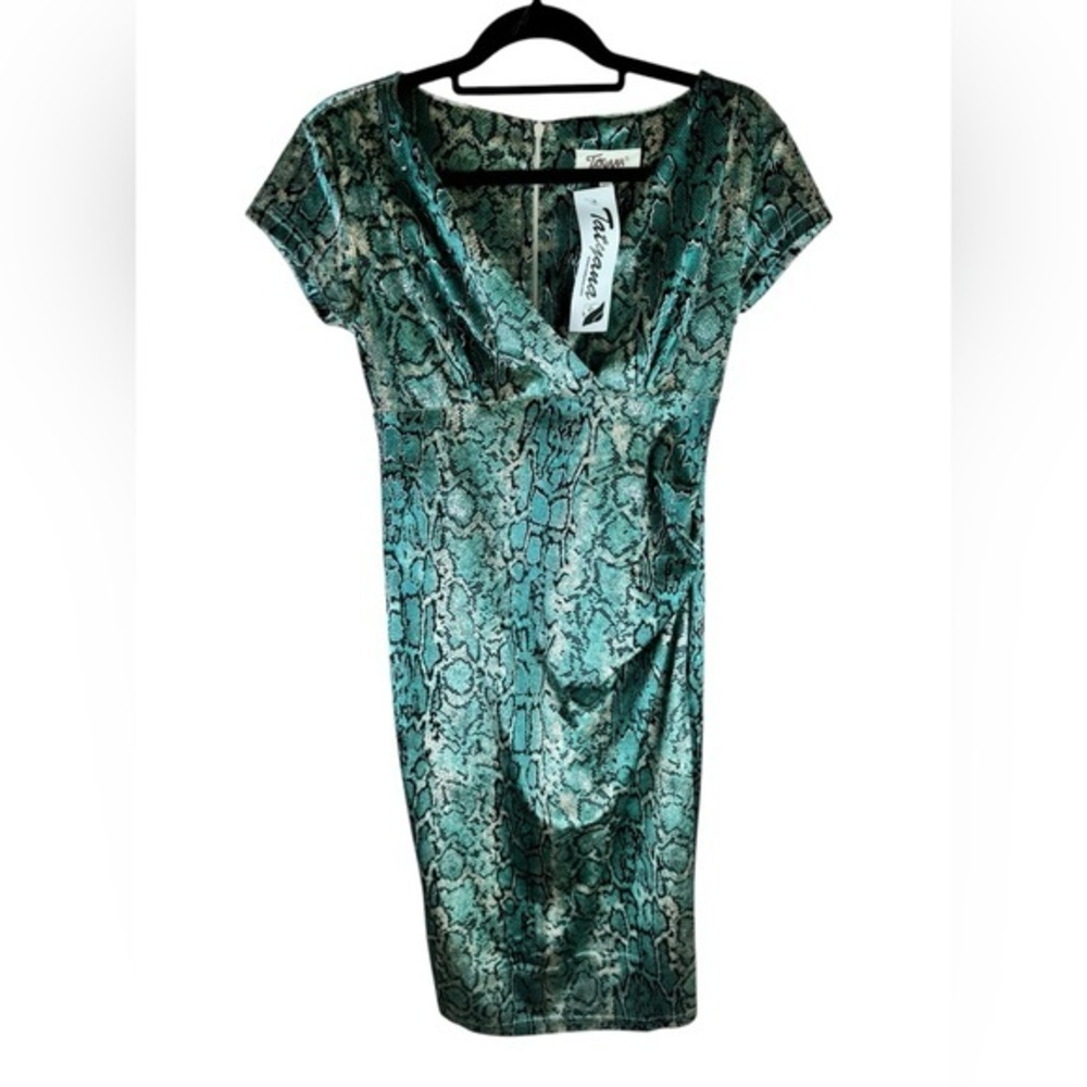 Tatyana Venom Ink Spot 1950's Vintage Pinup Pencil Dress Snake Print medium NEw